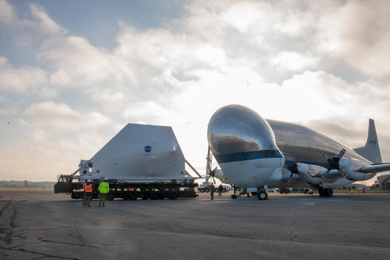 Orion Spacecraft Arrives in Ohio Aboard the Super Guppy at Mansfield Lahm Airport