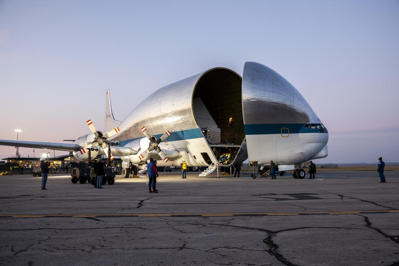 Orion Spacecraft Arrives in Ohio Aboard the Super Guppy at Mansfield Lahm Airport