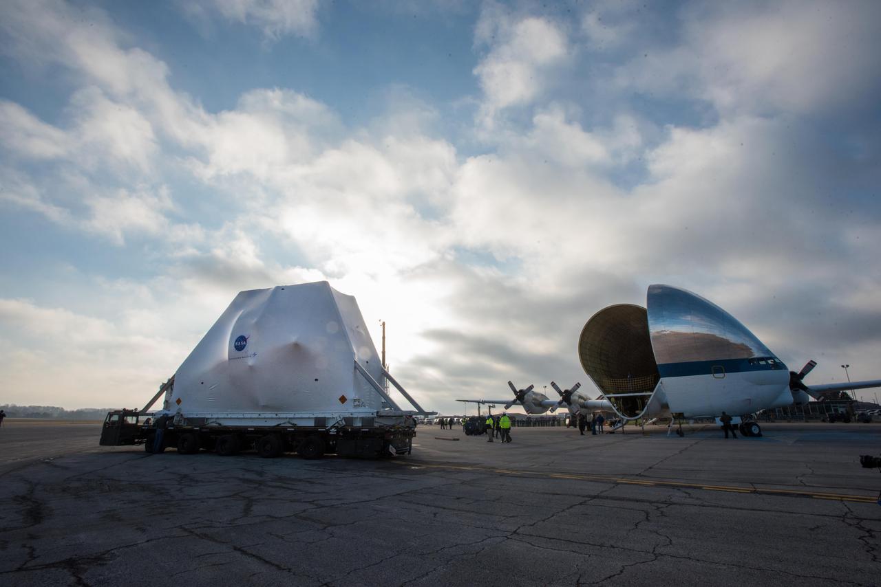 Orion - EM-1 - Artemis Spacecraft Arrival at Mansfield Lahm Airport, Transportation to Plum Brook Station and Installation in the Space Environment Complex, SEC Thermal Vacuum Chamber