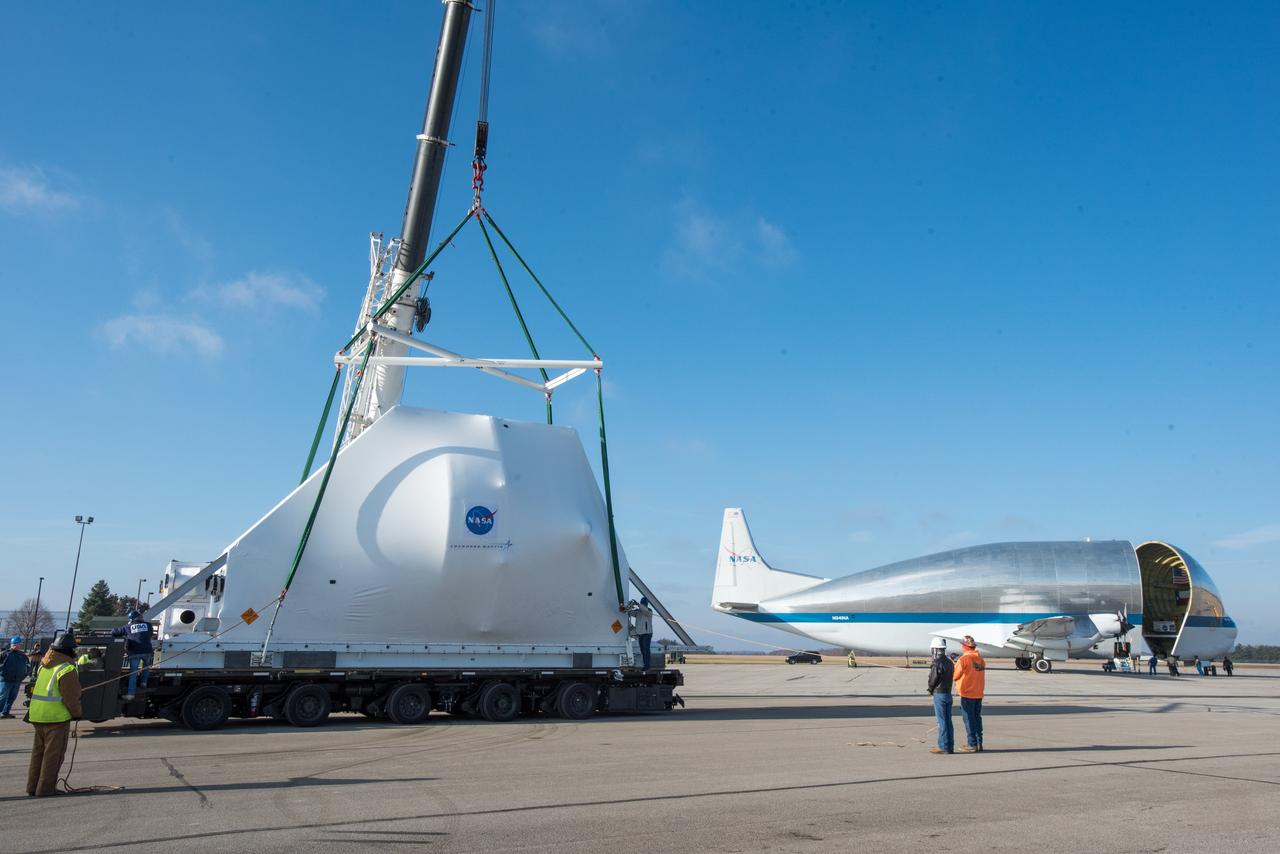 Orion Spacecraft Arrives in Ohio Aboard the Super Guppy at Mansfield Lahm Airport