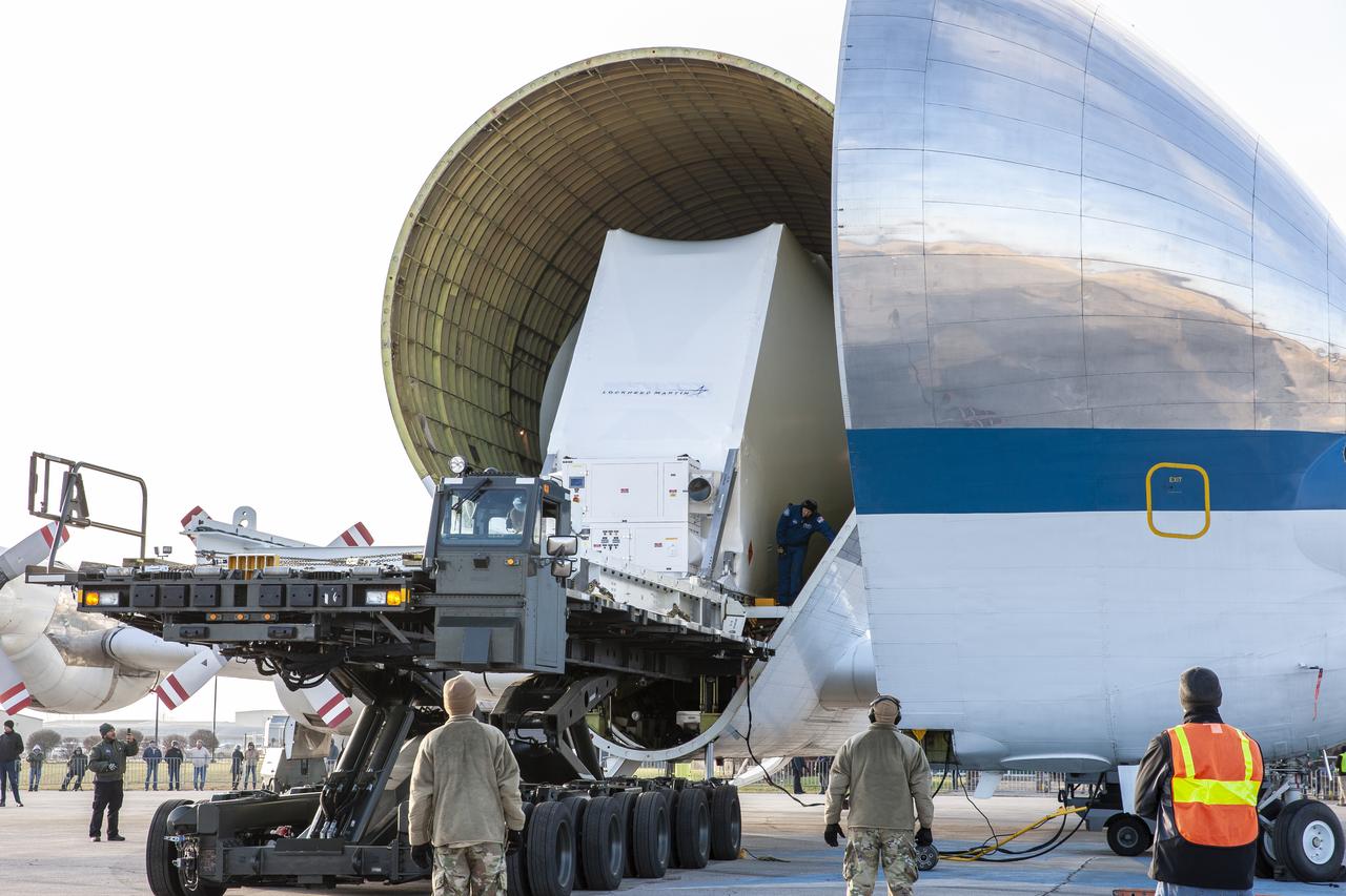 Orion Spacecraft Arrives in Ohio Aboard the Super Guppy at Mansfield Lahm Airport