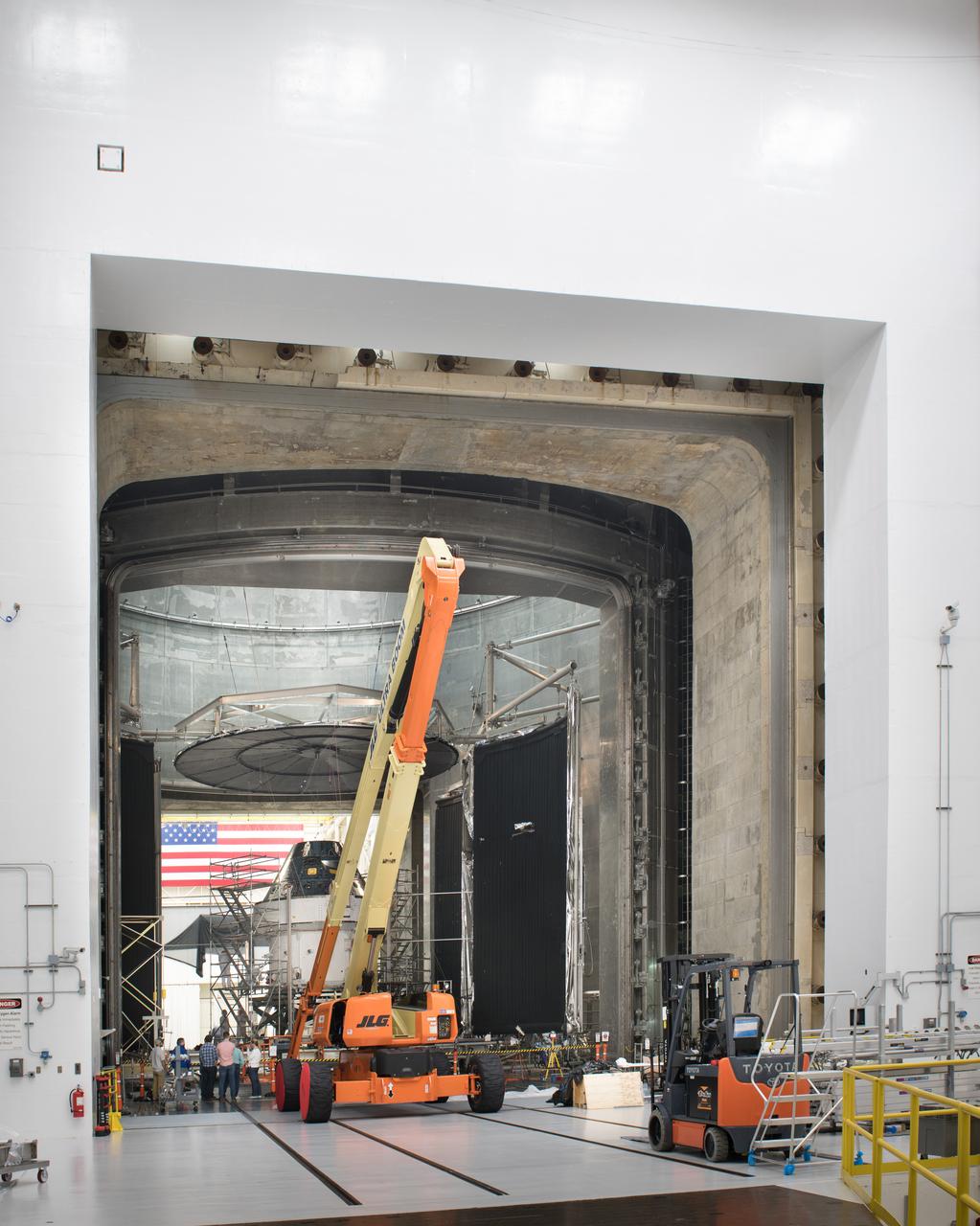 The Orion Spacecraft Crew and Service Module is being prepared for Electromagnetic Interference. EMI testing as part of testing to be certified for launch for the first Artemis mission