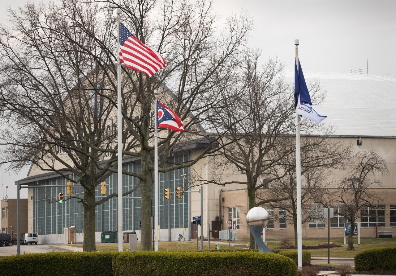 Artemis Flag Flys in Front of the Glenn Research Center Administration Building