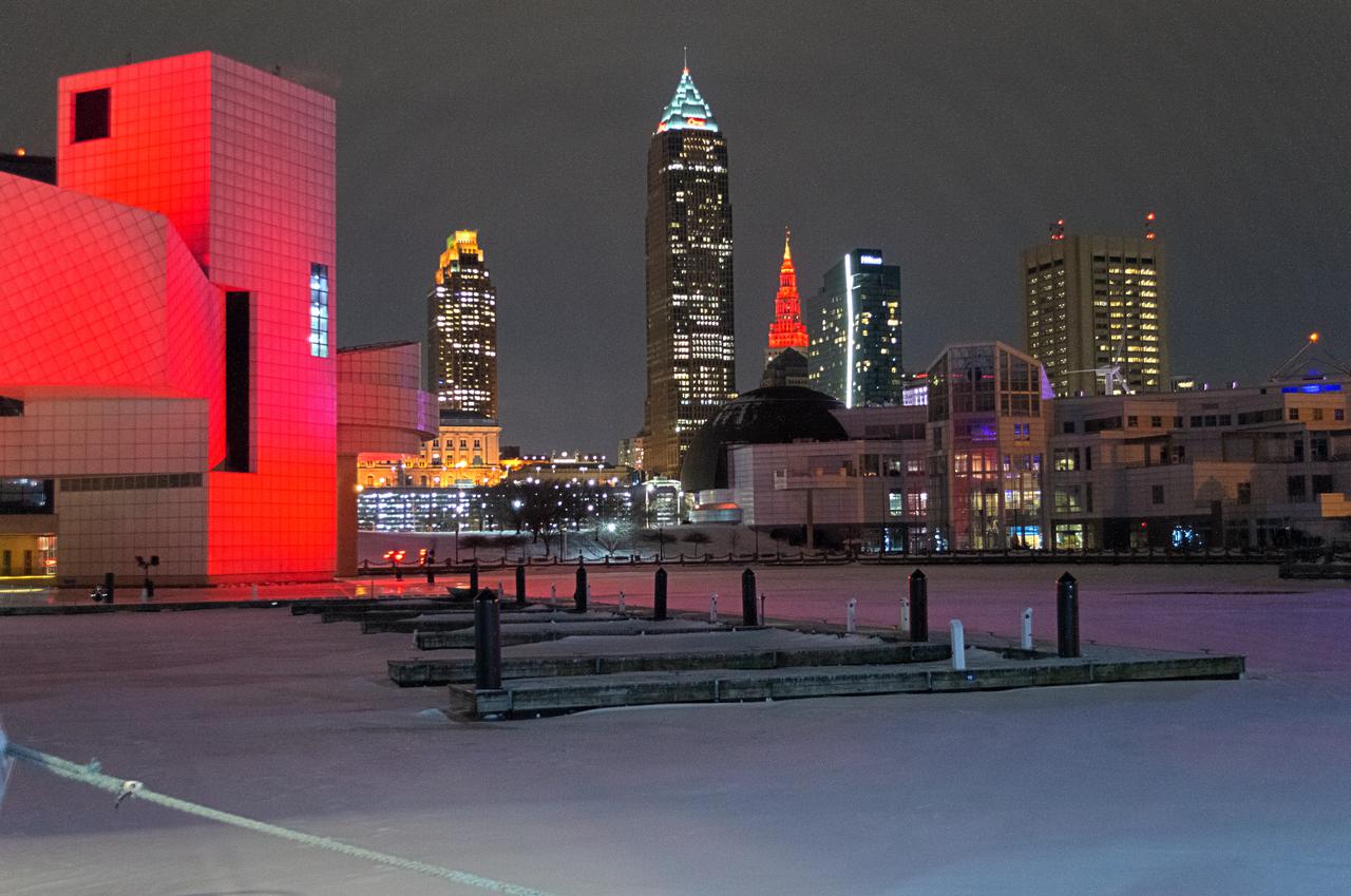 Cleveland’s Terminal Tower as seen from Voinovich Bicentennial Park was lit up “Mars Red” leading up the Perseverance Rover’s arrival on Mars Wednesday night February 18th and Thursday morning.
