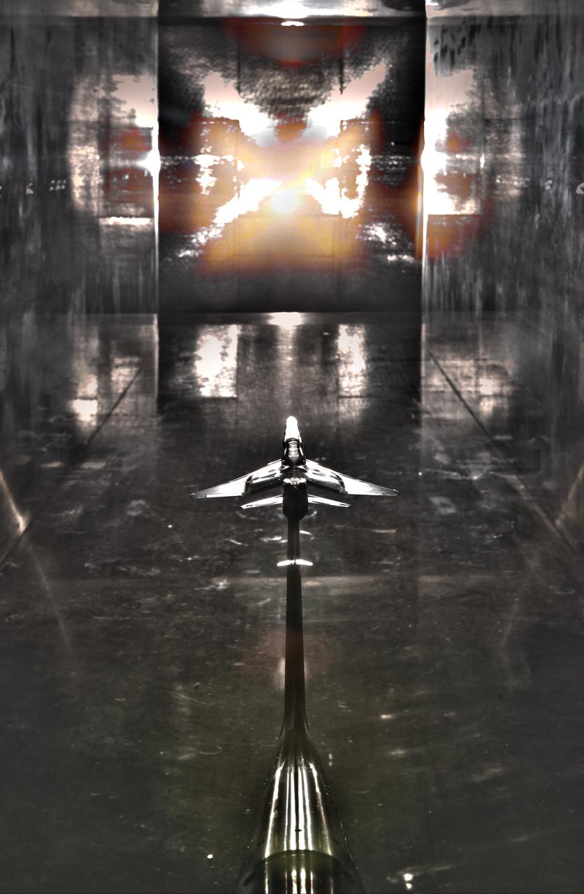 Commercial Supersonic Transport, CST Project, X-59 Sonic Boom Test Model, in the 8x6-foot Supersonic Wind Tunnel, SWT