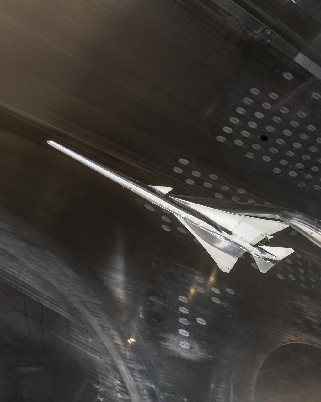 Commercial Supersonic Transport, CST Project, X-59 Sonic Boom Test Model, in the 8x6-foot Supersonic Wind Tunnel, SWT