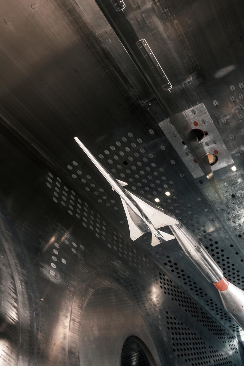 Commercial Supersonic Transport, CST Project, X-59 Sonic Boom Test Model, in the 8x6-foot Supersonic Wind Tunnel, SWT