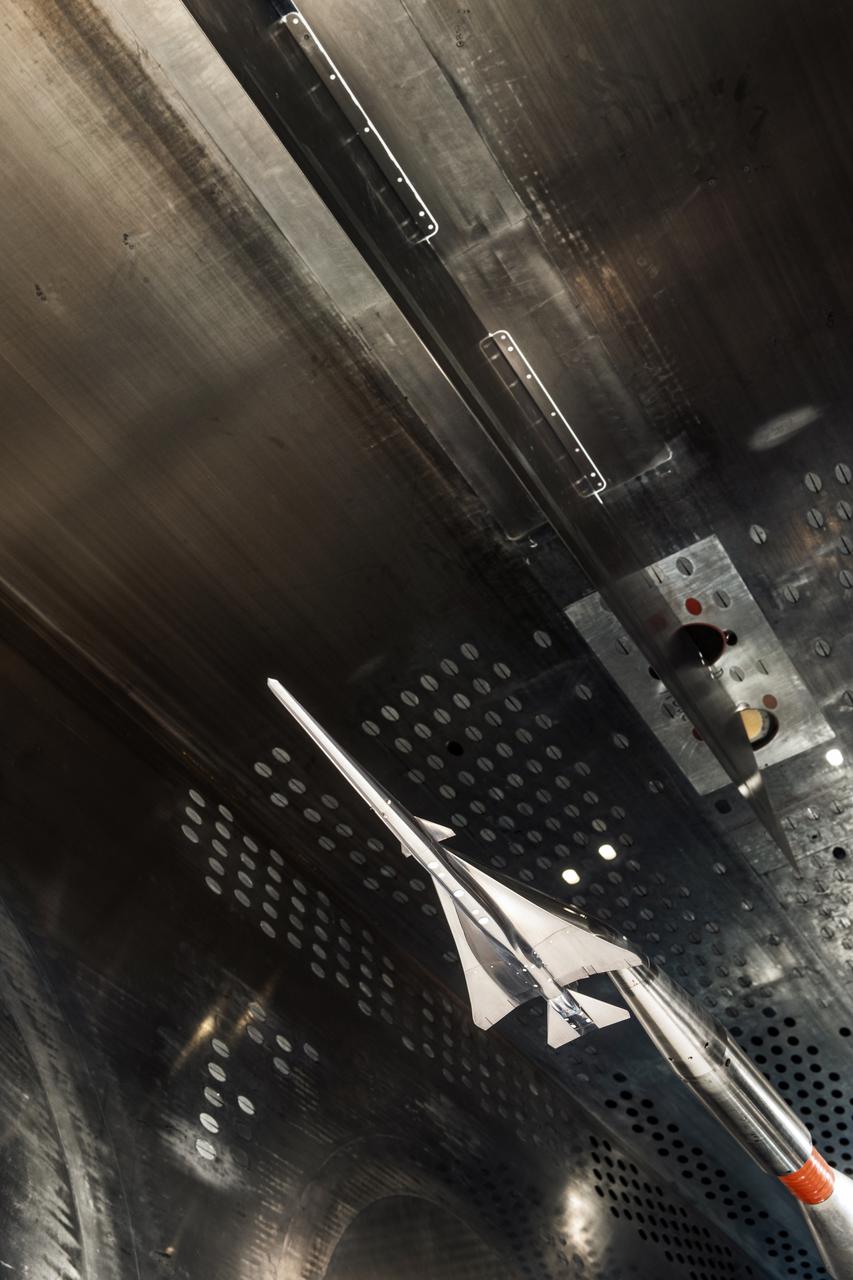 Commercial Supersonic Transport, CST Project, X-59 Sonic Boom Test Model, in the 8x6-foot Supersonic Wind Tunnel, SWT