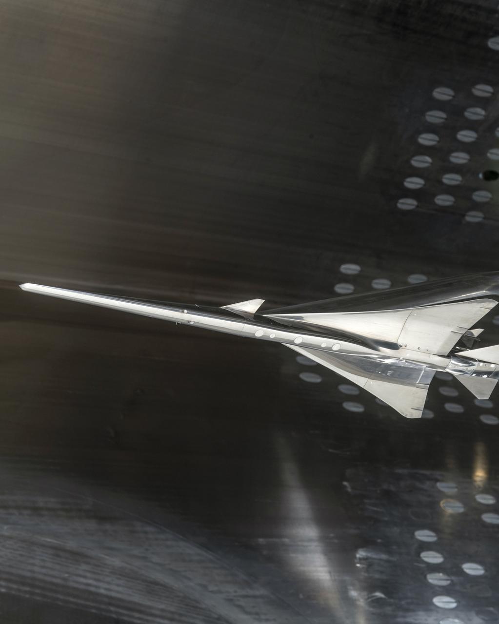 Commercial Supersonic Transport, CST Project, X-59 Sonic Boom Test Model, in the 8x6-foot Supersonic Wind Tunnel, SWT