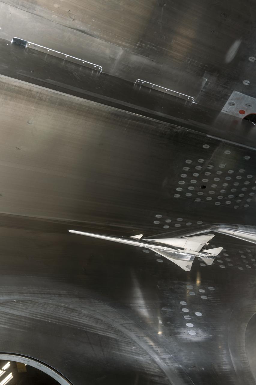 Commercial Supersonic Transport, CST Project, X-59 Sonic Boom Test Model, in the 8x6-foot Supersonic Wind Tunnel, SWT