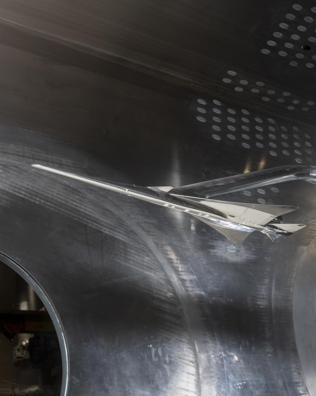 Commercial Supersonic Transport, CST Project, X-59 Sonic Boom Test Model, in the 8x6-foot Supersonic Wind Tunnel, SWT