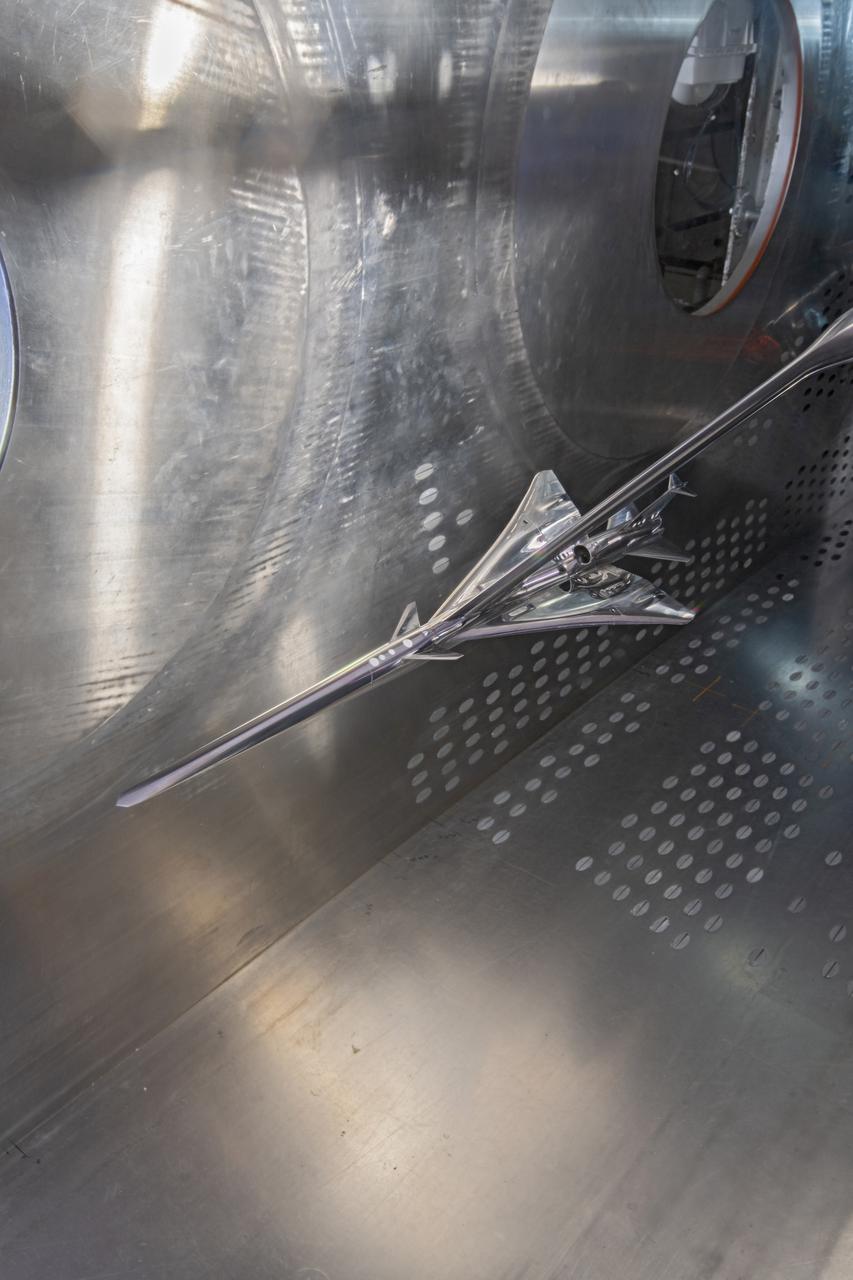 Commercial Supersonic Transport, CST Project, X-59 Sonic Boom Test Model, in the 8x6-foot Supersonic Wind Tunnel, SWT