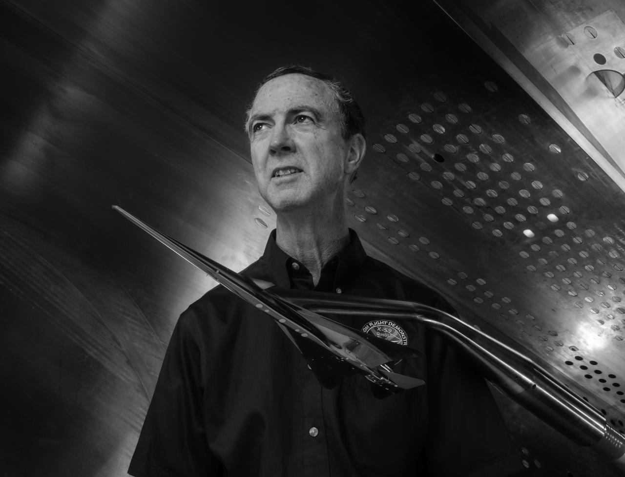 Commercial Supersonic Transport, CST Project, X-59 Sonic Boom Test Model, in the 8x6-foot Supersonic Wind Tunnel, SWT