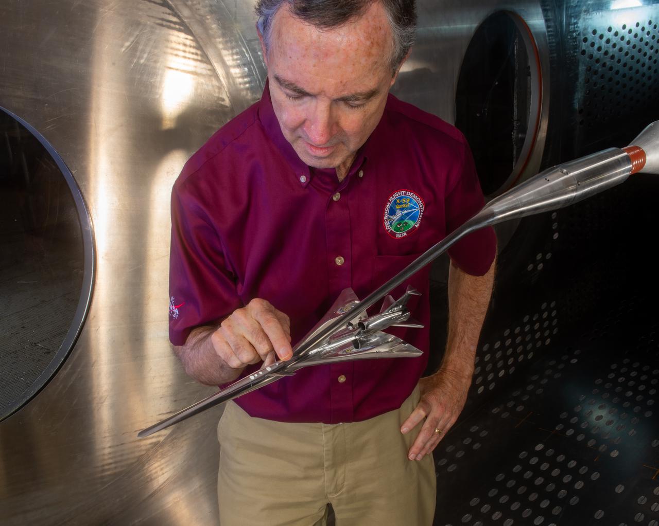 Commercial Supersonic Transport, CST Project, X-59 Sonic Boom Test Model, in the 8x6-foot Supersonic Wind Tunnel, SWT