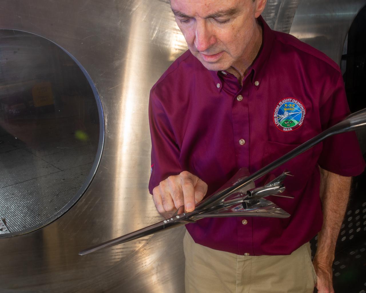 Commercial Supersonic Transport, CST Project, X-59 Sonic Boom Test Model, in the 8x6-foot Supersonic Wind Tunnel, SWT