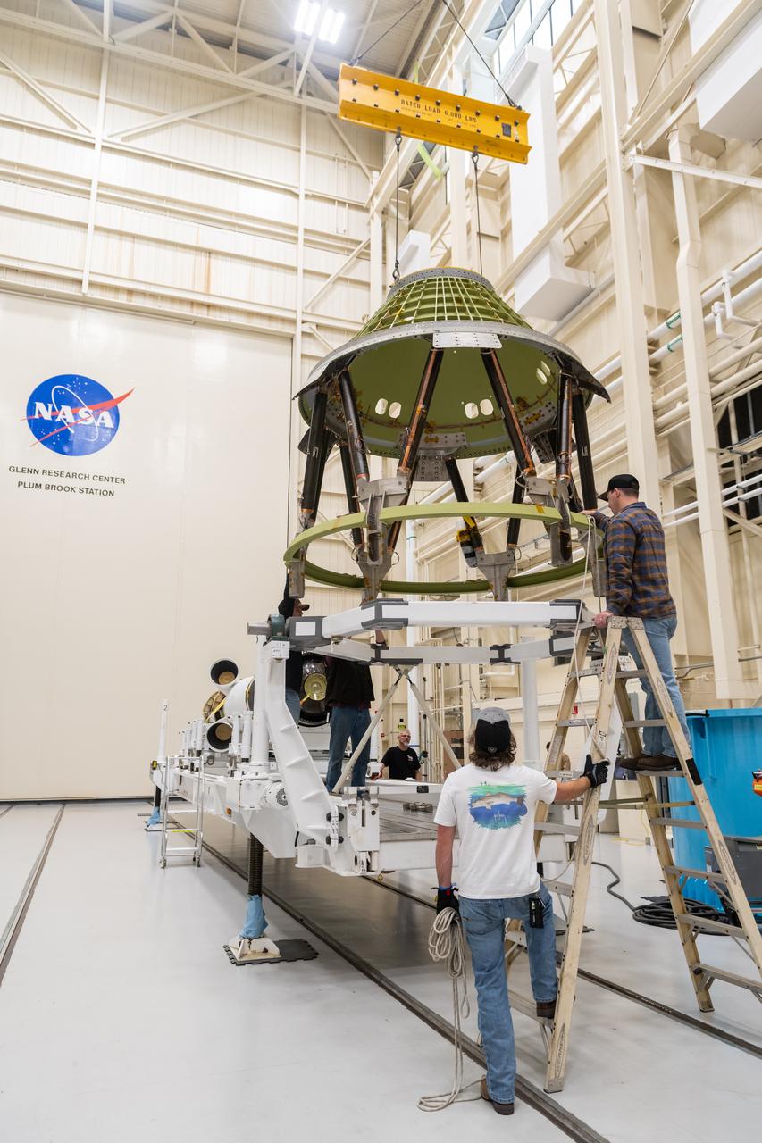 The Launch Abort System and the Orion Crew Module, also known as the Orion Environmental Test Article (ETA), returned to NASA’s Neil Armstrong Test Facility in Sandusky, Ohio, in October 2023 through January 2024 and completed an 11-month test campaign necessary for the safety and success of Artemis II.  Photo Credit: (NASA/Jordan Salkin)