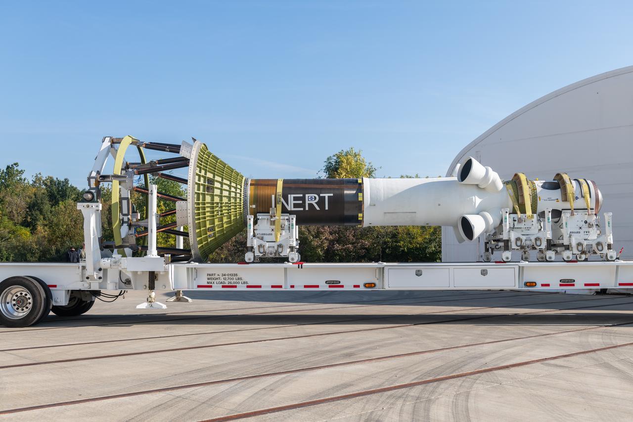 The Launch Abort System and the Orion Crew Module, also known as the Orion Environmental Test Article (ETA), returned to NASA’s Neil Armstrong Test Facility in Sandusky, Ohio, in October 2023 through January 2024 and completed an 11-month test campaign necessary for the safety and success of Artemis II. Photo Credit: (NASA/Jordan Salkin)