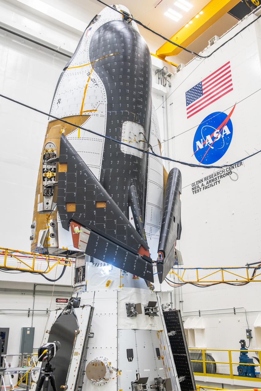 The Neil Armstrong Test Facility, part of NASA’s Glenn Research Center in Cleveland, is home to multiple test facilities, including the Space Environments Complex and the In-Space Propulsion Facility, both stops for Dream Chaser. The complex is home to the Mechanical Vibration Facility, which subjects test articles to the rigorous conditions of launch.  While at Armstrong, the Dream Chaser winged spacecraft was stacked atop its Shooting Star cargo module on the vibration table to experience vibrations like those during launch and re-entry to the Earth’s atmosphere.