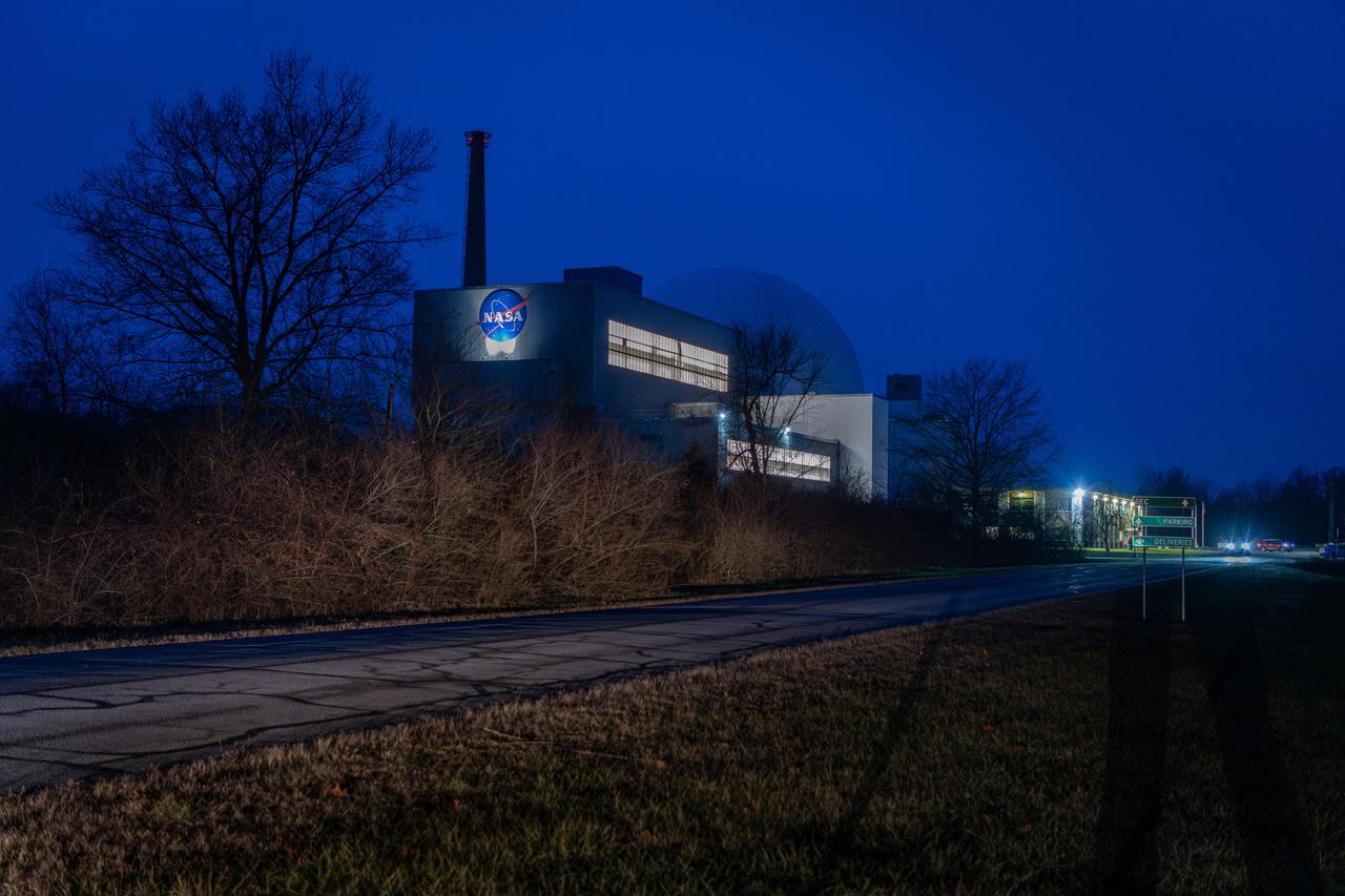 Evening photo of the Space Experiments Complex in the evening of the arrival of the Orion ETA (Environmental Test Article) having been shipped from Florida by truck. The Orion ETA flew on Artemis I and will undergo testing of the docking module jettison and the forward by cover jettison in preparation of the Artemis II launch.
