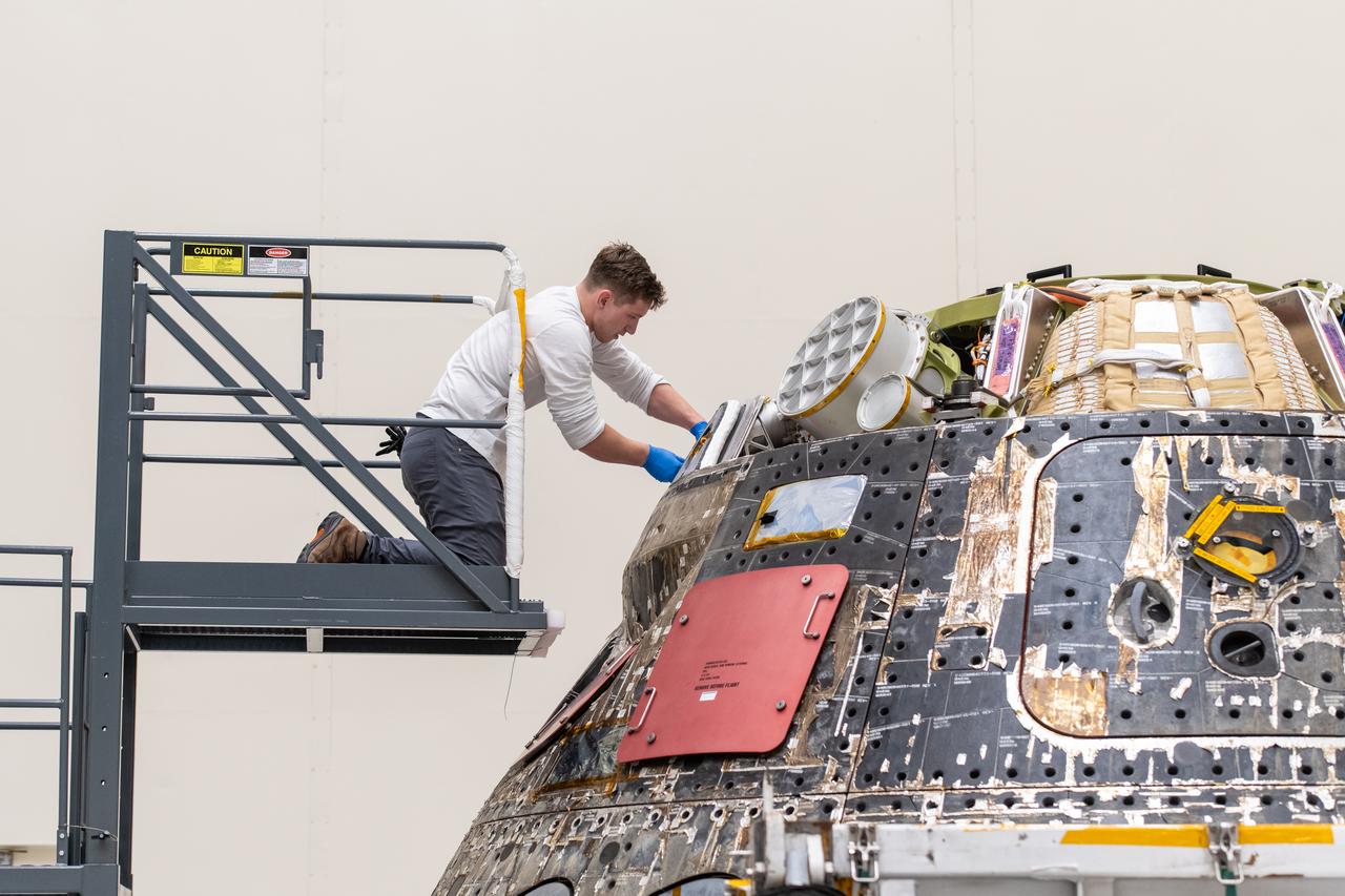 The Launch Abort System and the Orion Crew Module, also known as the Orion Environmental Test Article (ETA), returned to NASA’s Neil Armstrong Test Facility in Sandusky, Ohio, in October 2023 through January 2024 and completed an 11-month test campaign necessary for the safety and success of Artemis II. Photo Credit: (NASA/Jordan Salkin)