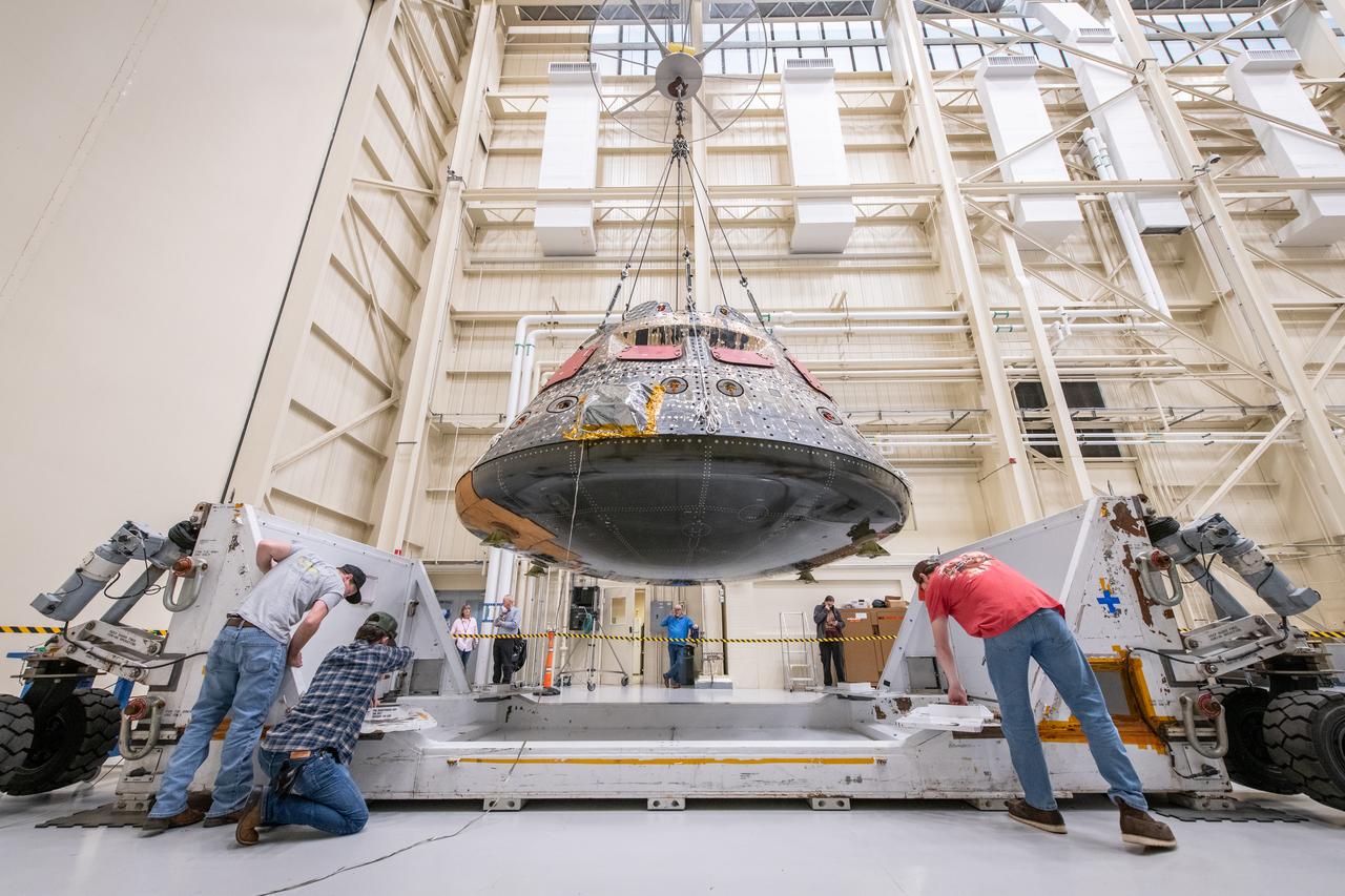 The Launch Abort System and the Orion Crew Module, also known as the Orion Environmental Test Article (ETA), returned to NASA’s Neil Armstrong Test Facility in Sandusky, Ohio, in October 2023 through January 2024 and completed an 11-month test campaign necessary for the safety and success of Artemis II. Photo Credit: (NASA/Jordan Salkin)