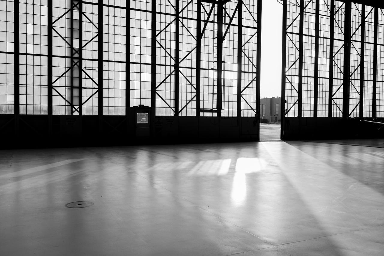 Light and Shadow in the Hangar at Glenn Research Center on February 27, 2024. Photo Credit: (NASA/Sara Lowthian-Hanna)