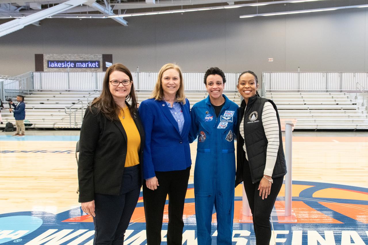 Astrophysicist Dr. Kelly Korreck,  Kennedy Space Center Director Janet Petro, Astonaut Jessica Watkins and Representative Shontel Brown pose for a photo at the Read to the Final Four Event in Cleveland Ohio on April 5th 2024. A total solar eclipse swept across a narrow portion of the North American continent from Mexico’s Pacific coast to the Atlantic coast of Newfoundland, Canada. A partial solar eclipse was visible across the entire North American continent along with parts of Central America and Europe.