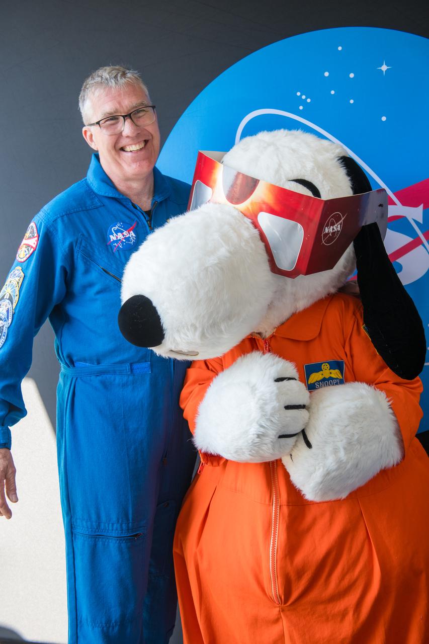 The Cleveland Guardians mascot, Slider and Astronaut Stephen Bowen and Snoopy participate in meet and greets with the public at the Great Lakes Science Center.  A total solar eclipse swept across a narrow portion of the North American continent from Mexico’s Pacific coast to the Atlantic coast of Newfoundland, Canada. A partial solar eclipse was visible across the entire North American continent along with parts of Central America and Europe.