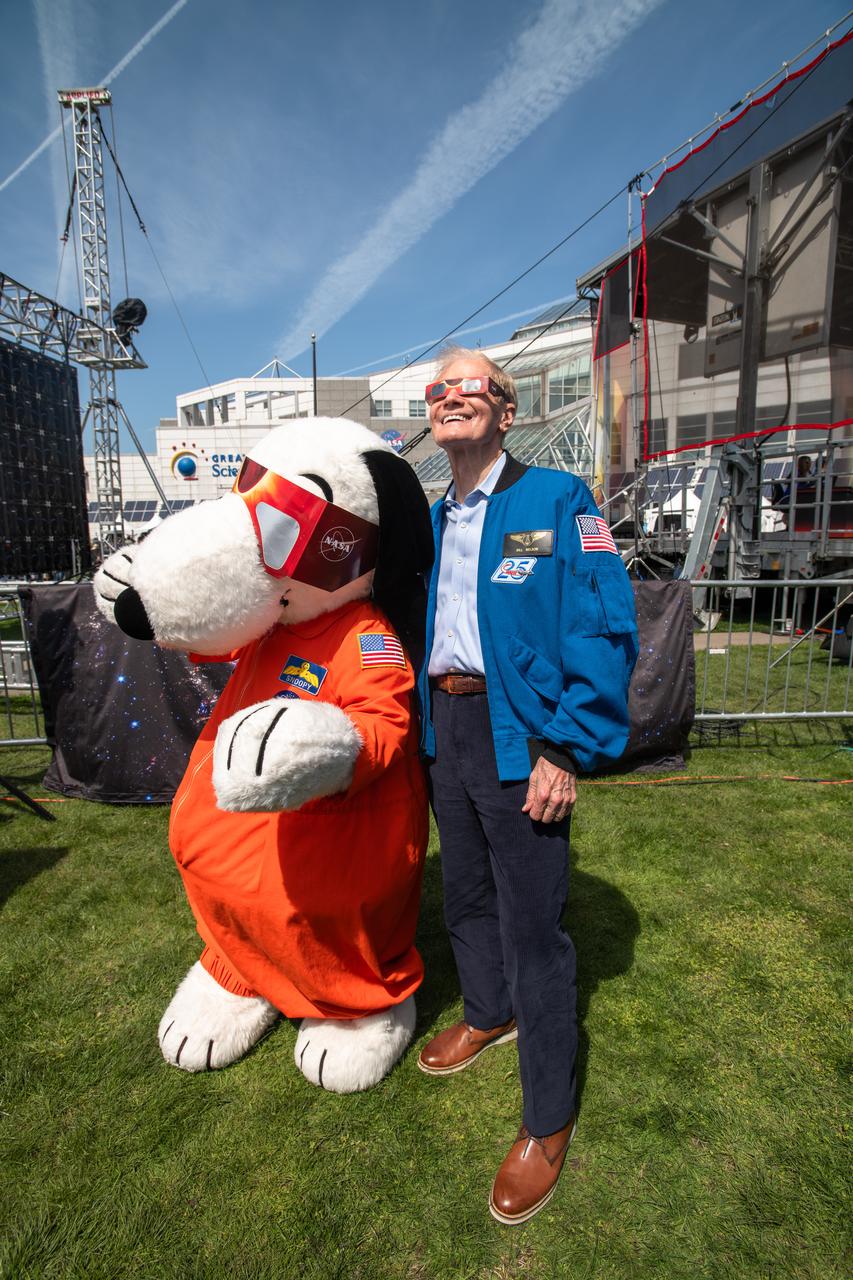 Administrator Bill Nelson and Snoopy view the eclipse together. NASA Glenn Research Center and the Great Lakes Science Center hosted a three-day celestial celebration in downtown Cleveland, OH. This free, outdoor, family-friendly science and arts festival will feature free concerts, performances, speakers, and hands-on science activities with community partners. A total solar eclipse swept across a narrow portion of the North American continent from Mexico’s Pacific coast to the Atlantic coast of Newfoundland, Canada. A partial solar eclipse was visible across the entire North American continent along with parts of Central America and Europe.