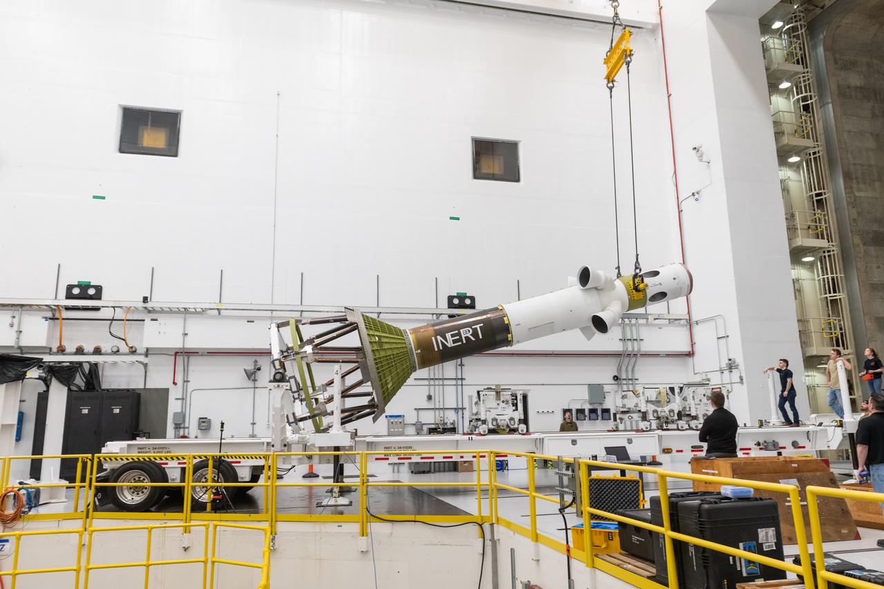 The Launch Abort System and the Orion Crew Module, also known as the Orion Environmental Test Article (ETA), returned to NASA’s Neil Armstrong Test Facility in Sandusky, Ohio, in October 2023 through January 2024 and completed an 11-month test campaign necessary for the safety and success of Artemis II. Photo Credit: (NASA/Jordan Salkin)