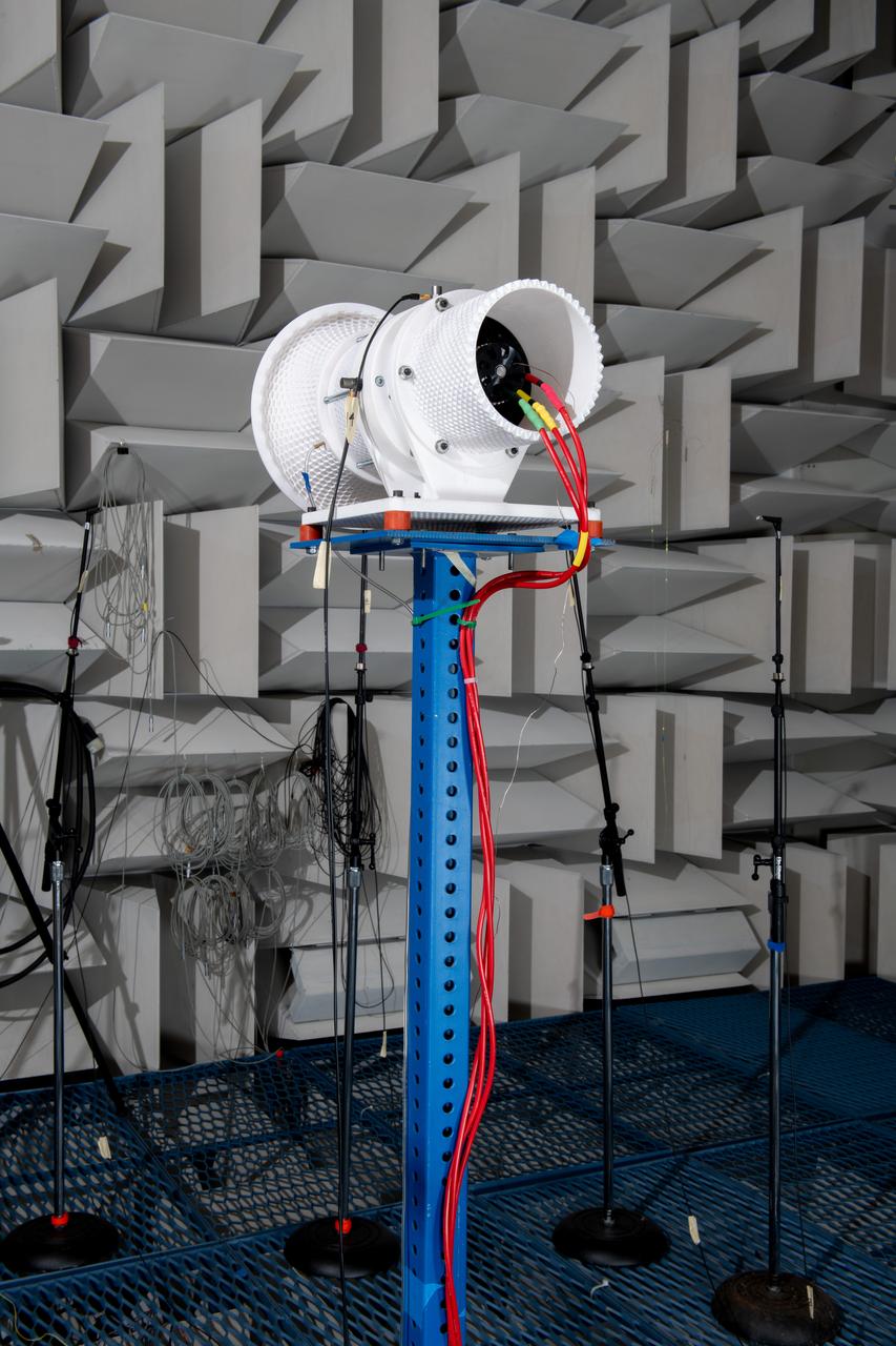 The Quiet Electric Engine V1 (QUEEN V1) experiment that was performed in the NASA GRC Acoustical Testing Laboratory (ATL). Equipment is installed in the anechoic chamber and in the adjacent control room. In response to the pervasive health and environmental problems associated with aviation noise and air pollution, NASA’s Quiet Electric Engine (QUEEN) team is working to increase the peace and quiet in the world by researching ways to make engines for large single-aisle aircraft safer, cleaner, and quieter.
