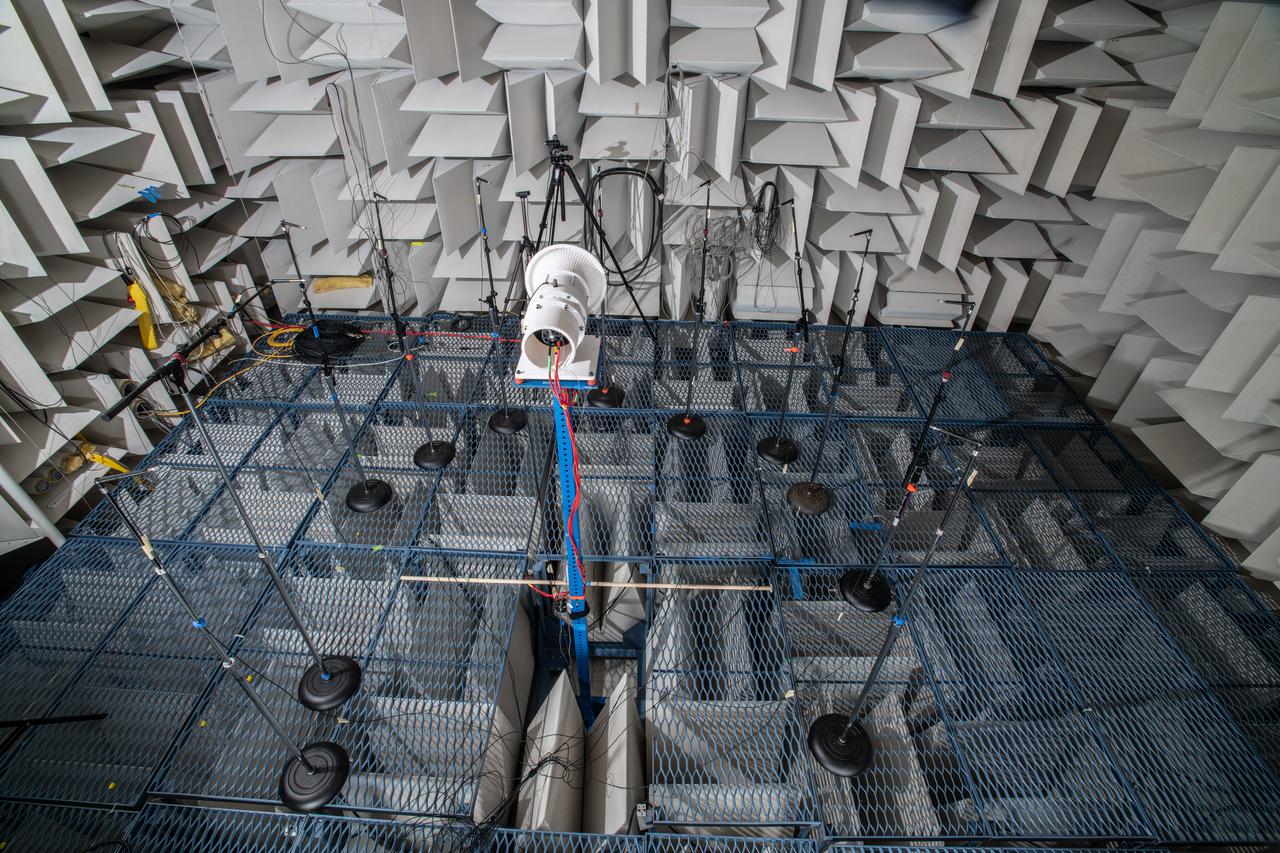 The Quiet Electric Engine V1 (QUEEN V1) experiment that was performed in the NASA GRC Acoustical Testing Laboratory (ATL). Equipment is installed in the anechoic chamber and in the adjacent control room. In response to the pervasive health and environmental problems associated with aviation noise and air pollution, NASA’s Quiet Electric Engine (QUEEN) team is working to increase the peace and quiet in the world by researching ways to make engines for large single-aisle aircraft safer, cleaner, and quieter.