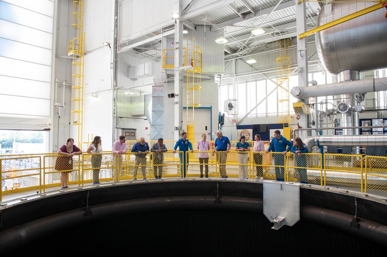 Tours were given of the In Space Propulsion Facility (ISP) in Sandusky, OH at Neil Armstrong Test Facility. NASA’s Facility is the world’s only high altitude test facility capable of full-scale rocket engine and launch vehicle system level tests. The facility supports mission profile thermal vacuum simulation and engine firing.  Pictured are Jessica Isabell, Allison Tankersley, Jan-Henrik Horstmann, Carlos Garcia-Galan, Howard Hu, Commader Reid Wiseman, Tiffany O'Rourke, General David Stringer, Kathryn Oriti, Penelope Garcia-Galan, Mission Specialists Christina Koch and Jeremy Hansen.   Employees meet three of the four astronauts who will venture around the Moon on Artemis II, the first crewed flight paving the way for future lunar surface missions. Commander Reid Wiseman and Mission Specialists Christina Koch and Jeremy Hansen will be on hand to discuss their upcoming mission and participate in a Question and Answer session with employees afterward. Hansen is an astronaut with the Canadian Space Agency. Victor Glover, the pilot and fourth crew member, will not be present. 