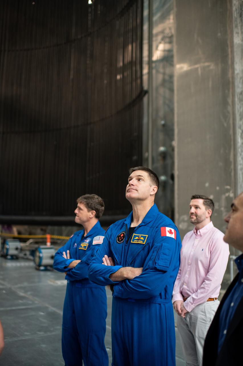 Pictured is Commander Reid Wiseman, Mission Specialist Jeremy Hansen, Jan-Henrik Horstmann and Carlos Garcia-Galan as they are given a tour of the Space Environment Complex (SEC) in Sandusky, OH at Neil Armstrong Test Facility on September 11, 2024. Employees meet three of the four astronauts who will venture around the Moon on Artemis II, the first crewed flight paving the way for future lunar surface missions. Commander Reid Wiseman and Mission Specialists Christina Koch and Jeremy Hansen will be on hand to discuss their upcoming mission and participate in a Question and Answer session with employees afterward. Hansen is an astronaut with the Canadian Space Agency. Victor Glover, the pilot and fourth crew member, will not be present. Photo Credit: (NASA/Sara Lowthian-Hanna)
