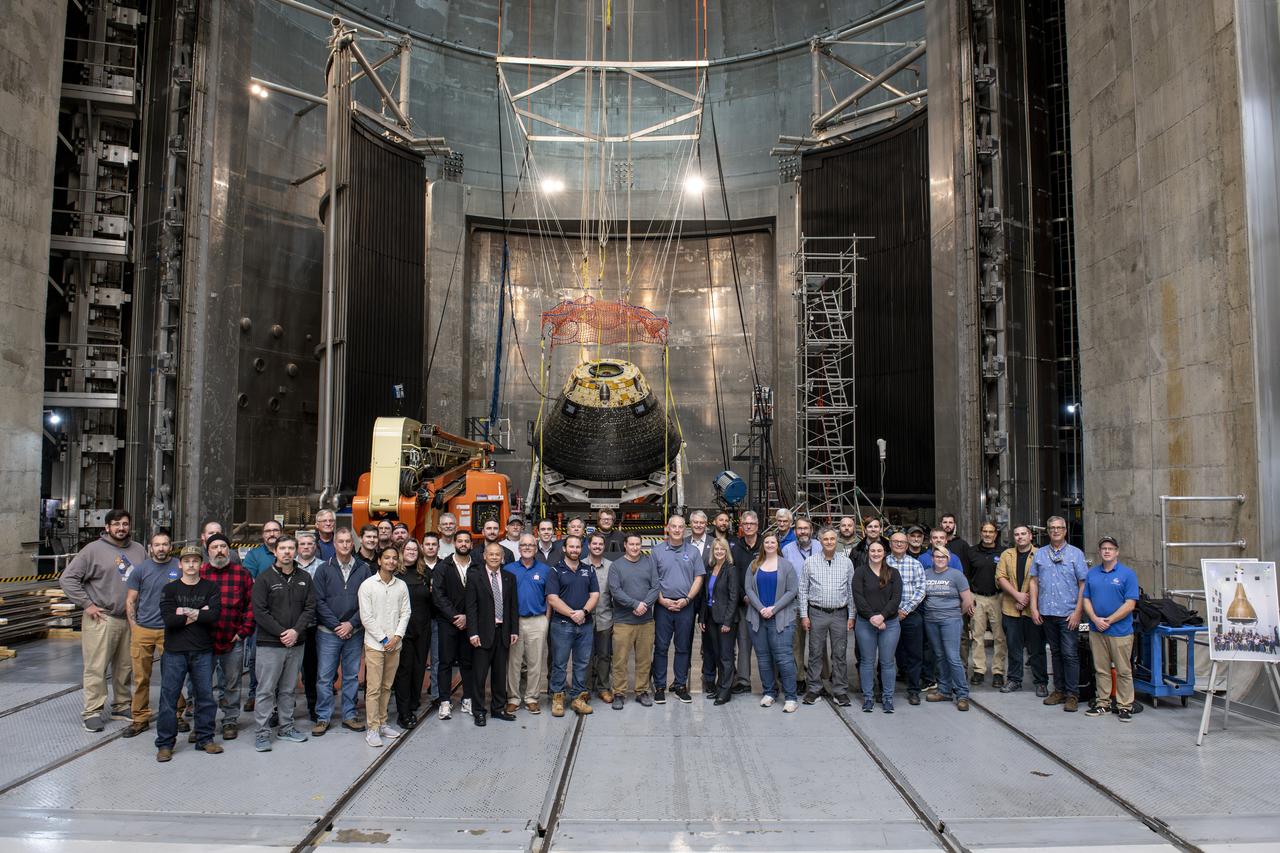Employees supporting Artemis were invited to attend an appreciation event, “The Road to the Moon,” at Armstrong Test Facility in Sandusky, Ohio.  On Thursday, Nov. 21, please join NASA employees and support service contractors for Artemis Friends and Family Day. Employees had the opportunity to hear from center leadership and see the Orion module that flew around the Moon and back during 2022’s Artemis I mission.   Lockheed Martin presented an article flown on Artemis I to Robert Overy.   Experts have subjected the spacecraft to extreme conditions in Armstrong’s test facilities. This significant testing is slated to wrap up in December, and we want to give you a chance to see the capsule before the conclusion of the test campaign.