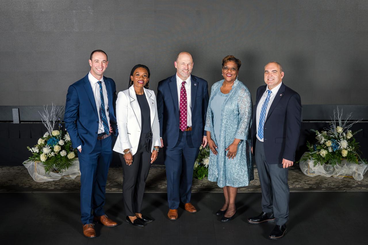 NASA Glenn's Spotlight on the Stars, 10 Years and Counting was held at Windows on the River in Cleveland, OH on November 20th, 2024. Sponsorship organized by the Ohio Aerospace Institute. Pictured from left to right: Timothy Smith, Nikki Welch, Center Director Dr. James Kenyon, Acting Deputy Center Director Dr. Wanda Peters, Carlos Garcia-Galan. Welcome by Dennis Andersh, CEO and President, Parallax Advanced Research, Ohio Aerospace Institute. Remarks by Terrence Slaybaugh, Vice President of Sites and Infrastructure, JobsOhio. Introduction of 10th Anniversary Video, Dr. Wanda Peters, Acting Deputy Director, NASA Glenn Research Center. Remarks/Introduction of Presenters, Dr. James Kenyon, Director, NASA Glenn Research Center. Keynote Speakers: Nikki Welch, NASA Glenn Communications, Connecting People to the Mission. Timothy Smith, NASA Glenn's Superalloy Achievements. Carlos Garcia-Galan, Dreaming of Going to the Moon.