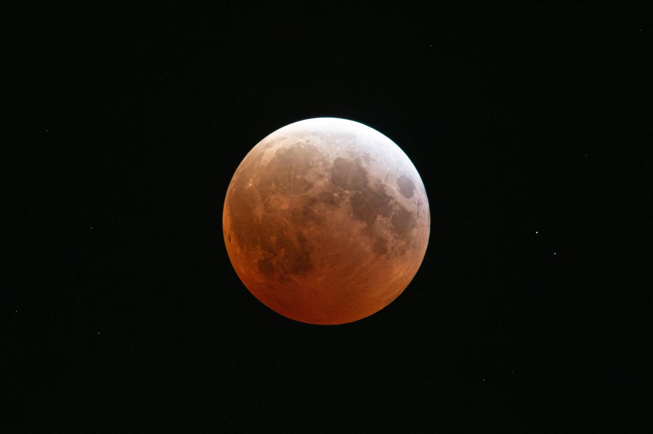 Blood Moon/Lunar Eclipse on March 14th, 2025 seen from Brookpark, OH at NASA Glenn Research Center.. Photo Credit: (NASA/Jordan Cochran)
