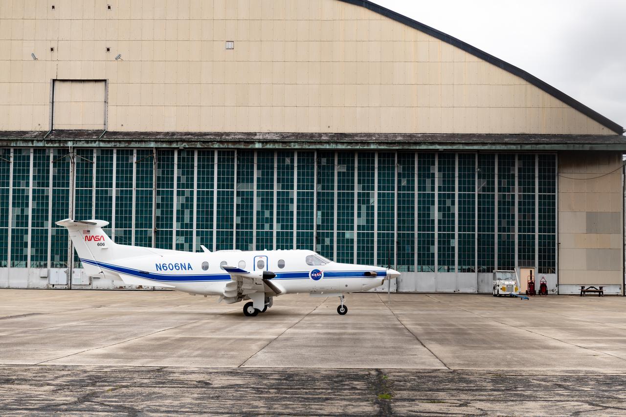 Jeremy Johnson leaving the hangar for a test flight in NASA Glenn Research Center’s PC-12 aircraft on Wednesday, April 16, 2025.