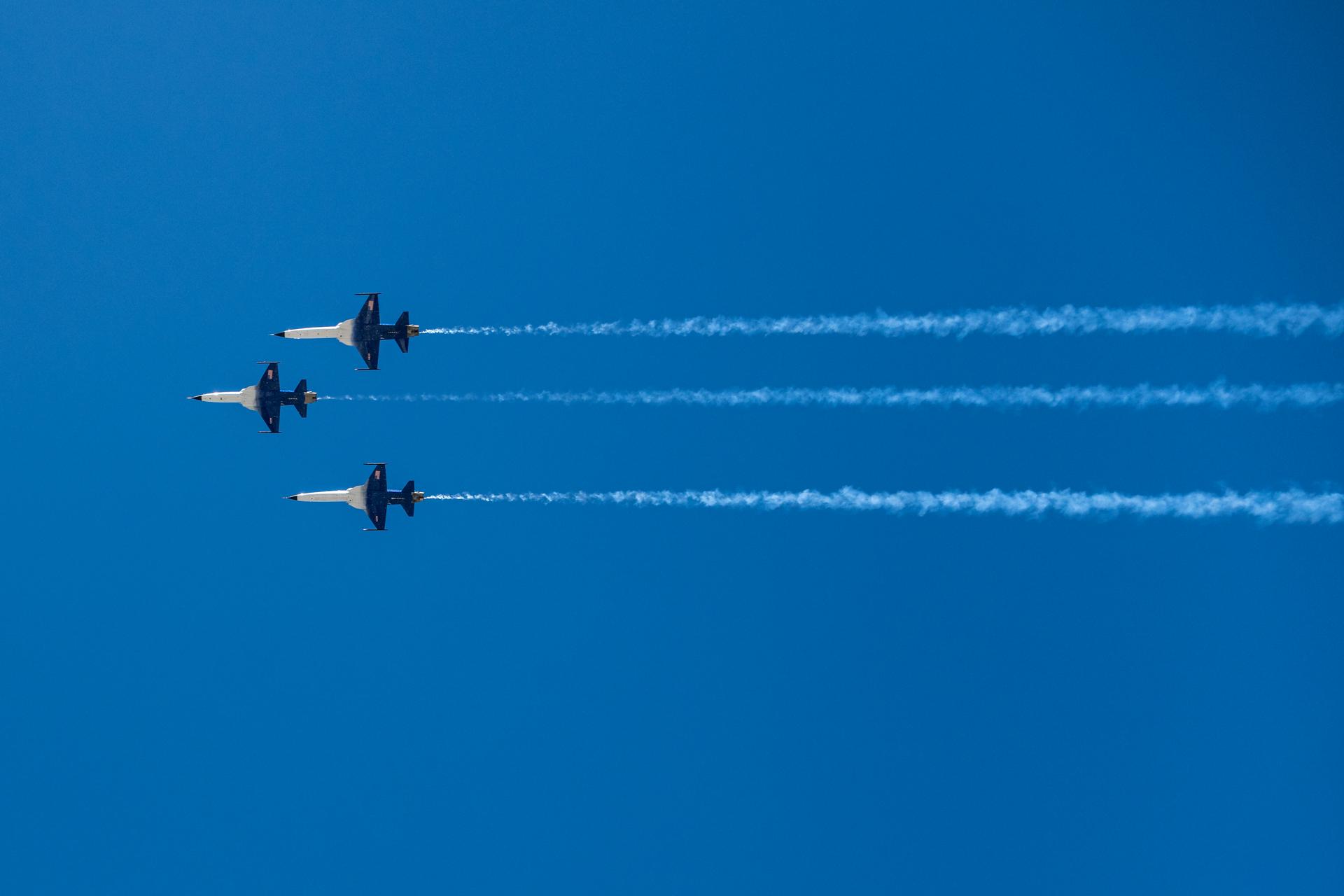 NASA Administrator Jared Isaacman and his Freedom 250 F-5 team (Jerry "Jive" Kerby and Doug "Tut" Demko) preform the Browns' first-ever NASA flyover during the National Anthem at an NFL game between the Cleveland Browns and the Carolina Panthers at Huntington Bank Field, Sunday, September 27th, 2026, in Cleveland, Ohio. NASA’s engagement at NFL games is part of the agency’s Inspiration Tour, aimed at strengthening connections between NASA and its partners and showcasing innovation in air and space in the lead up to the MAX POWER aerospace technology expo and airshow at the agency’s Kennedy Space Center in early November. Photo Credit: (NASA/Jordan Cochran)