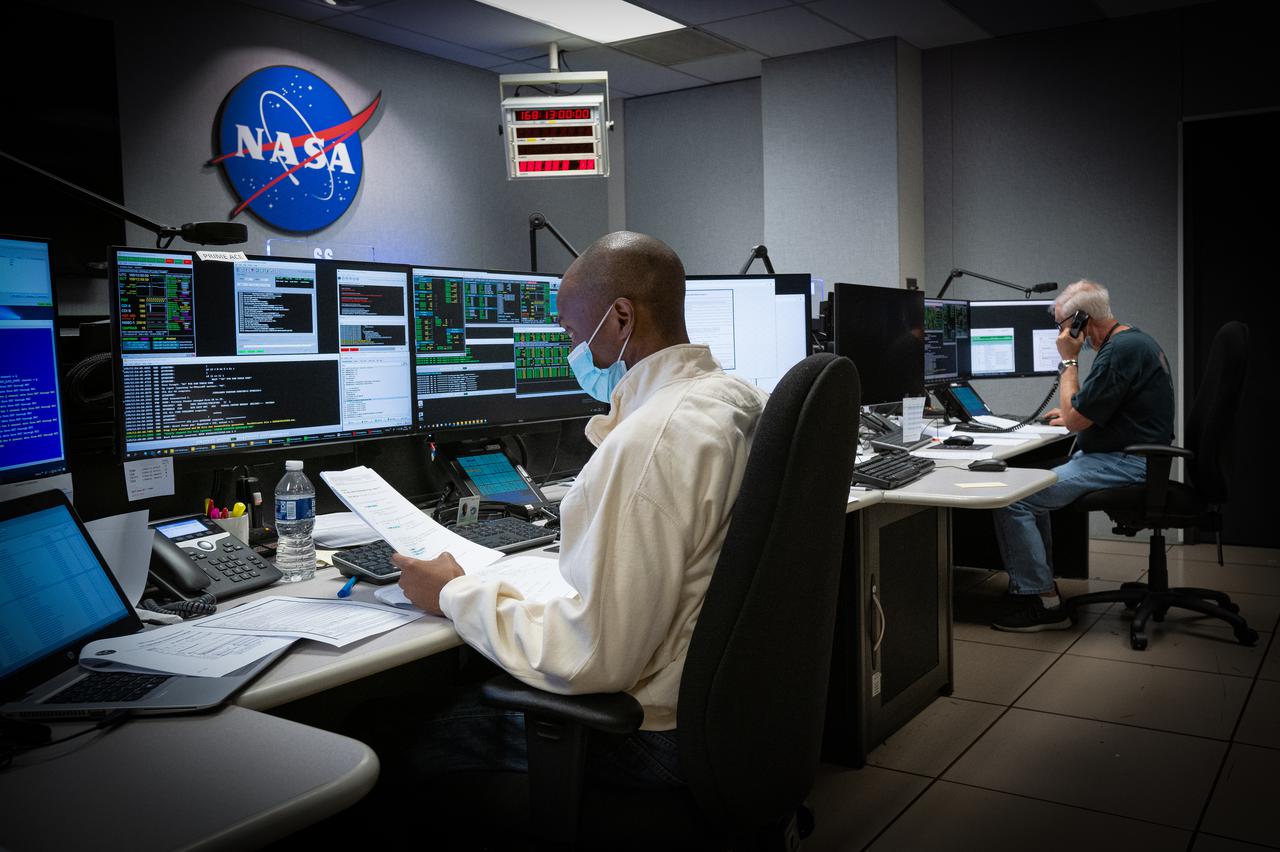 On June 16, 2020, a test was conducted at NASA’s Goddard Space Flight Center on a new pointing mode for the observatory. Uploaded to the spacecraft only days before, the mode allows for a problematic gyroscope (a sensor used to determine which direction and how fast Hubble is turning) to be bypassed when trying to keep the spacecraft steady. Systems manager Morgan Van Arsdall monitors the process while many of her teammates monitor the spacecraft’s subsystems from home. Credits: NASA/Goddard/Rebecca Roth