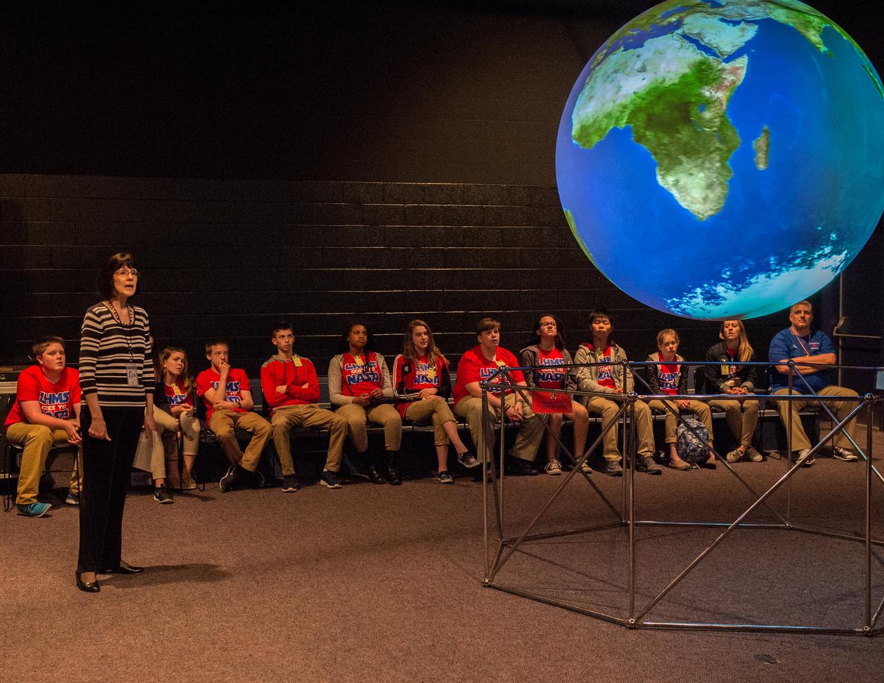 Beating the Odds Student Success/ Leadership Program tours the Goddard Space Flight Center. Judy Bruner, Director of Safety and Mission Assurance Directorate gives a Science on a Sphere Presentation.