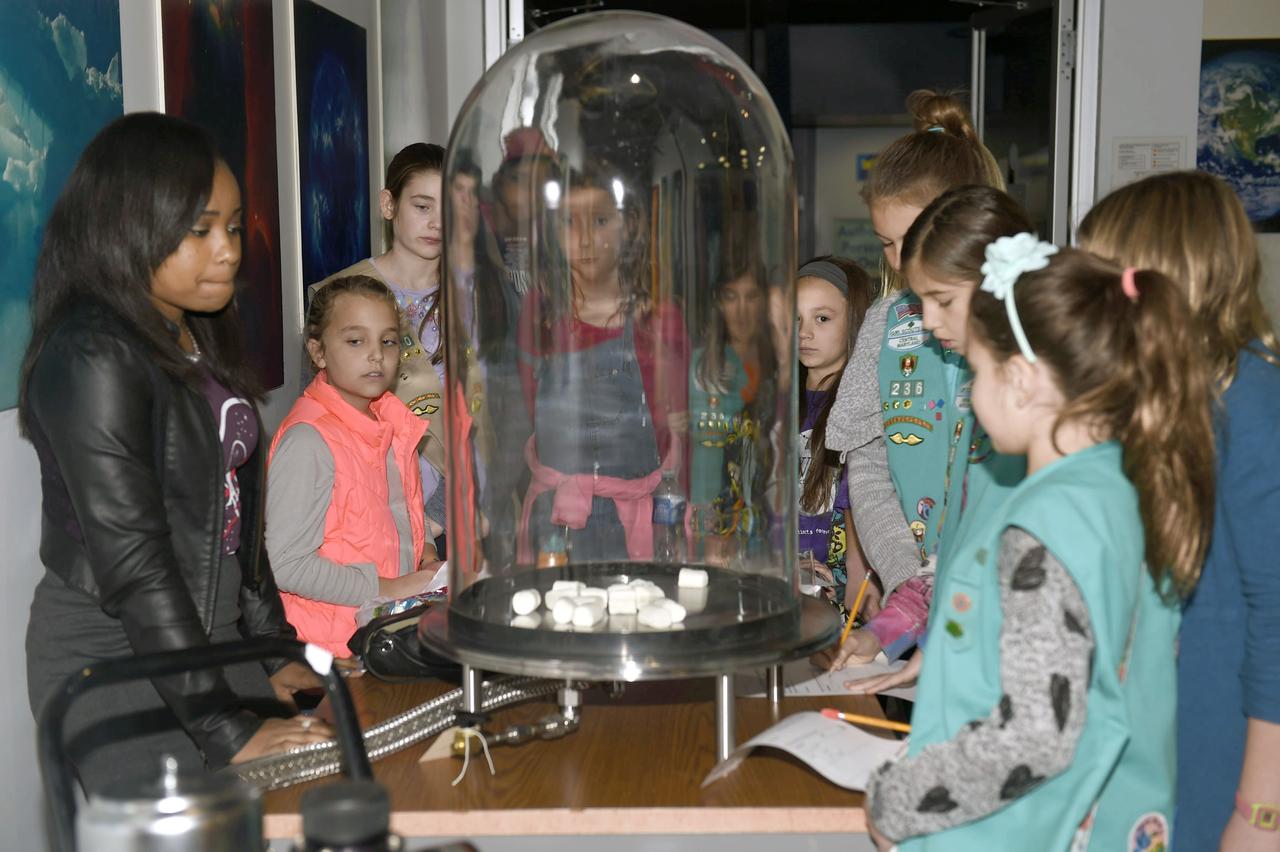 Junior Girl Scouts from two locals conceils, Girl Scouts of Central Maryland and Girl Scouts of Nations Capital, participated in She's an Engineer!  Girl Scout program on November 3, 2016. They met with  female NASA engineers and tested rover models in simulated I&T stations to explore the Engineering Design process.