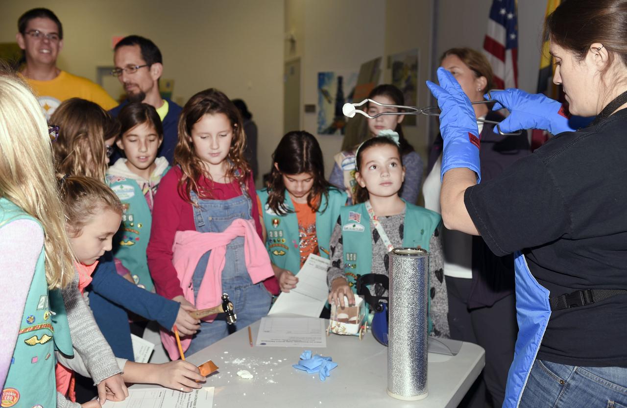 Junior Girl Scouts from two locals conceils, Girl Scouts of Central Maryland and Girl Scouts of Nations Capital, participated in She's an Engineer!  Girl Scout program on November 3, 2016. They met with  female NASA engineers and tested rover models in simulated I&T stations to explore the Engineering Design process.