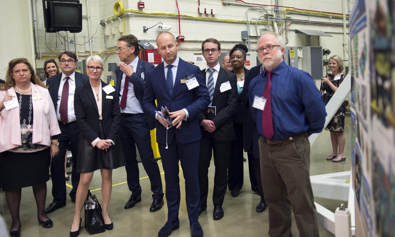 Swedish Delegation visited Goddard on May 3, 2017.  Members of the Royal Swedish Academy of Engineering Sciences listen to James Pontius and Bryan Blair talk about GEDI mission and the collaborative work being done with Sweden.