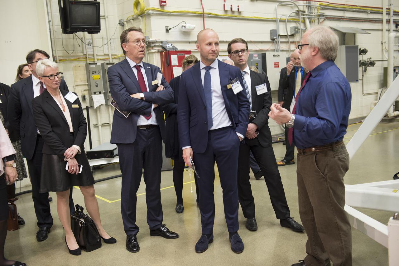 Swedish Delegation visited Goddard on May 3, 2017.  Members of the Royal Swedish Academy of Engineering Sciences listen to James Pontius and Bryan Blair talk about GEDI mission and the collaborative work being done with Sweden.