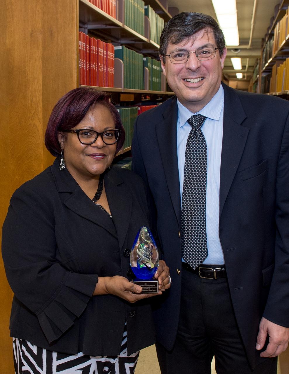 Federal Library of the Year Award and Open House at the Goddard Information and Collaboration Center. Robin Dixon and Center Director Chris Scolese