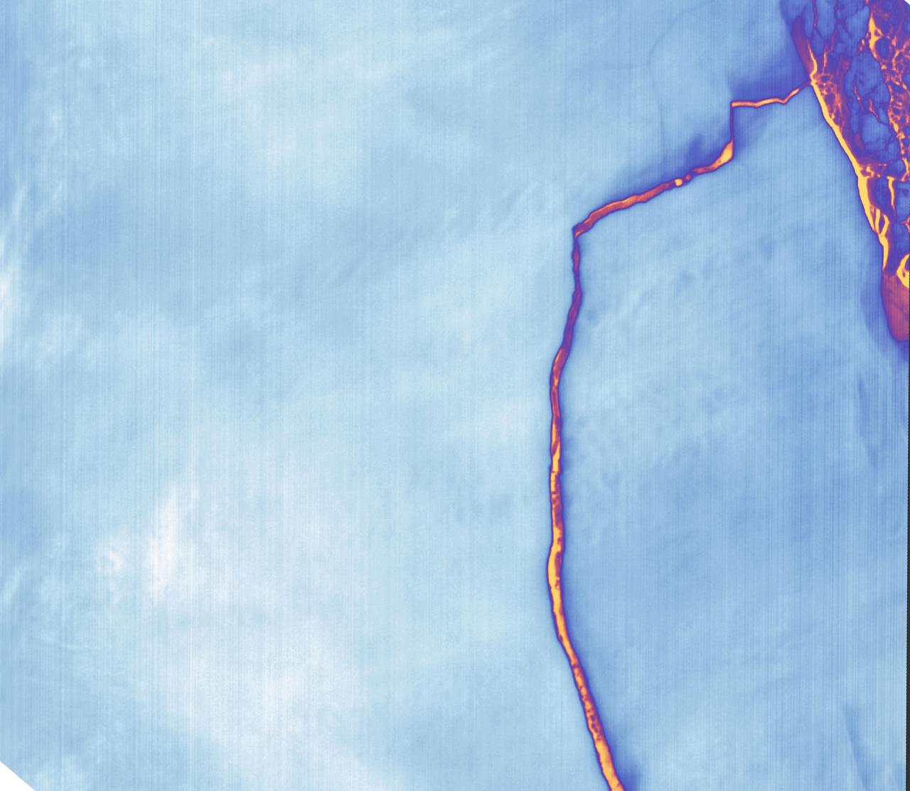Sometime between July 10 and July 12, an iceberg about the size of Delaware split off from Antarctica’s Larsen C ice shelf. Now that nearly 5,800 square kilometers (2,200 square miles) of ice has broken away, the Larsen C shelf area has shrunk by approximately 10 percent.  This false-color image was captured by Landsat’s Thermal Infrared Sensor (TIRS). It shows the relative warmth or coolness of the landscape. Orange indicates where the surface is the warmest, most notably the mélange between the new berg and the ice shelf. Light blues and whites are the coldest areas, including the ice shelf and the iceberg.  On July 13, the U.S. National Ice Center issued a press release confirming the new iceberg and officially naming it A-68.  Credit: NASA Earth Observatory images by Joshua Stevens, using Landsat data from the U.S. Geological Survey   <b><a href="http://www.nasa.gov/audience/formedia/features/MP_Photo_Guidelines.html" rel="nofollow">NASA image use policy.</a></b>  <b><a href="http://www.nasa.gov/centers/goddard/home/index.html" rel="nofollow">NASA Goddard Space Flight Center</a></b> enables NASA’s mission through four scientific endeavors: Earth Science, Heliophysics, Solar System Exploration, and Astrophysics. Goddard plays a leading role in NASA’s accomplishments by contributing compelling scientific knowledge to advance the Agency’s mission.  <b>Follow us on <a href="http://twitter.com/NASAGoddardPix" rel="nofollow">Twitter</a></b>  <b>Like us on <a href="http://www.facebook.com/pages/Greenbelt-MD/NASA-Goddard/395013845897?ref=tsd" rel="nofollow">Facebook</a></b>  <b>Find us on <a href="http://instagrid.me/nasagoddard/?vm=grid" rel="nofollow">Instagram</a></b>      