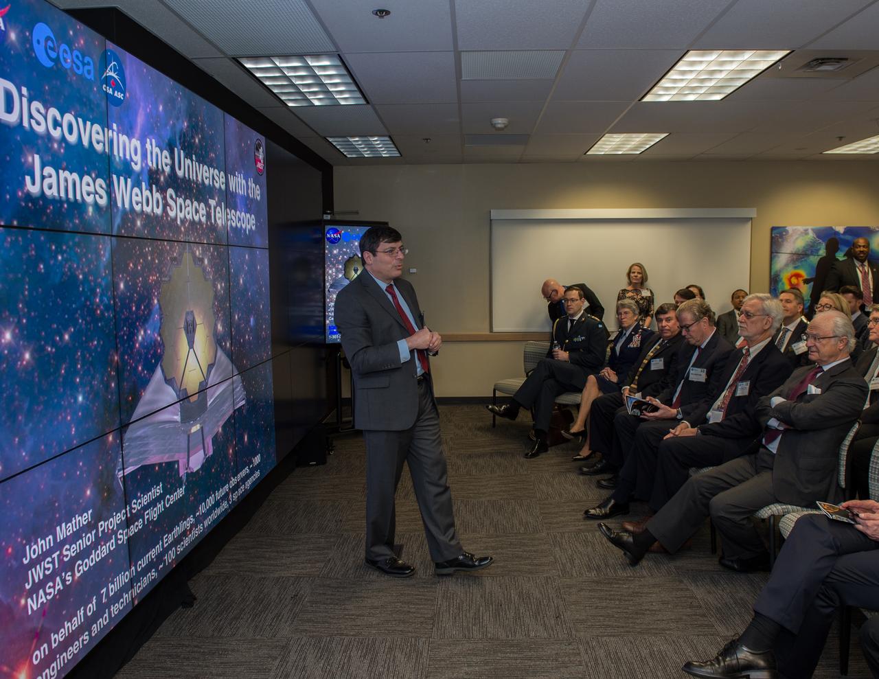 Swedish Delegation Visits GSFC – May 3, 2017 - Members of the Royal Swedish Academy of Engineering Sciences listen to Goddard Center Director, Chris Chris Scolese's presentation in the Piers Sellers Visualization Theatre in Building 28 at NASA Goddard.   Credit: NASA/Goddard/Bill Hrybyk  Read more: <a href="https://go.nasa.gov/2p1rP0h" rel="nofollow">go.nasa.gov/2p1rP0h</a>   <b><a href="http://www.nasa.gov/audience/formedia/features/MP_Photo_Guidelines.html" rel="nofollow">NASA image use policy.</a></b>  <b><a href="http://www.nasa.gov/centers/goddard/home/index.html" rel="nofollow">NASA Goddard Space Flight Center</a></b> enables NASA’s mission through four scientific endeavors: Earth Science, Heliophysics, Solar System Exploration, and Astrophysics. Goddard plays a leading role in NASA’s accomplishments by contributing compelling scientific knowledge to advance the Agency’s mission.  <b>Follow us on <a href="http://twitter.com/NASAGoddardPix" rel="nofollow">Twitter</a></b>  <b>Like us on <a href="http://www.facebook.com/pages/Greenbelt-MD/NASA-Goddard/395013845897?ref=tsd" rel="nofollow">Facebook</a></b>  <b>Find us on <a href="http://instagrid.me/nasagoddard/?vm=grid" rel="nofollow">Instagram</a></b>      