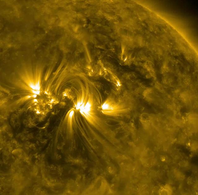The magnetic field lines between a pair of active regions formed a beautiful set of swaying arches, seen in this footage captured by NASA’s Solar Dynamics Observatory on April 24-26, 2017. The arches are traced out by charged particles spinning along the magnetic field lines. These arches, which form a connection between regions of opposite magnetic polarity, are visible in exquisite detail in this wavelength of extreme ultraviolet light. Extreme ultraviolet light is typically invisible to our eyes, but is colorized here in gold.   Read more: <a href="https://go.nasa.gov/2pGgYZt" rel="nofollow">go.nasa.gov/2pGgYZt</a>  <b><a href="http://www.nasa.gov/audience/formedia/features/MP_Photo_Guidelines.html" rel="nofollow">NASA image use policy.</a></b>  <b><a href="http://www.nasa.gov/centers/goddard/home/index.html" rel="nofollow">NASA Goddard Space Flight Center</a></b> enables NASA’s mission through four scientific endeavors: Earth Science, Heliophysics, Solar System Exploration, and Astrophysics. Goddard plays a leading role in NASA’s accomplishments by contributing compelling scientific knowledge to advance the Agency’s mission.  <b>Follow us on <a href="http://twitter.com/NASAGoddardPix" rel="nofollow">Twitter</a></b>  <b>Like us on <a href="http://www.facebook.com/pages/Greenbelt-MD/NASA-Goddard/395013845897?ref=tsd" rel="nofollow">Facebook</a></b>  <b>Find us on <a href="http://instagrid.me/nasagoddard/?vm=grid" rel="nofollow">Instagram</a></b>