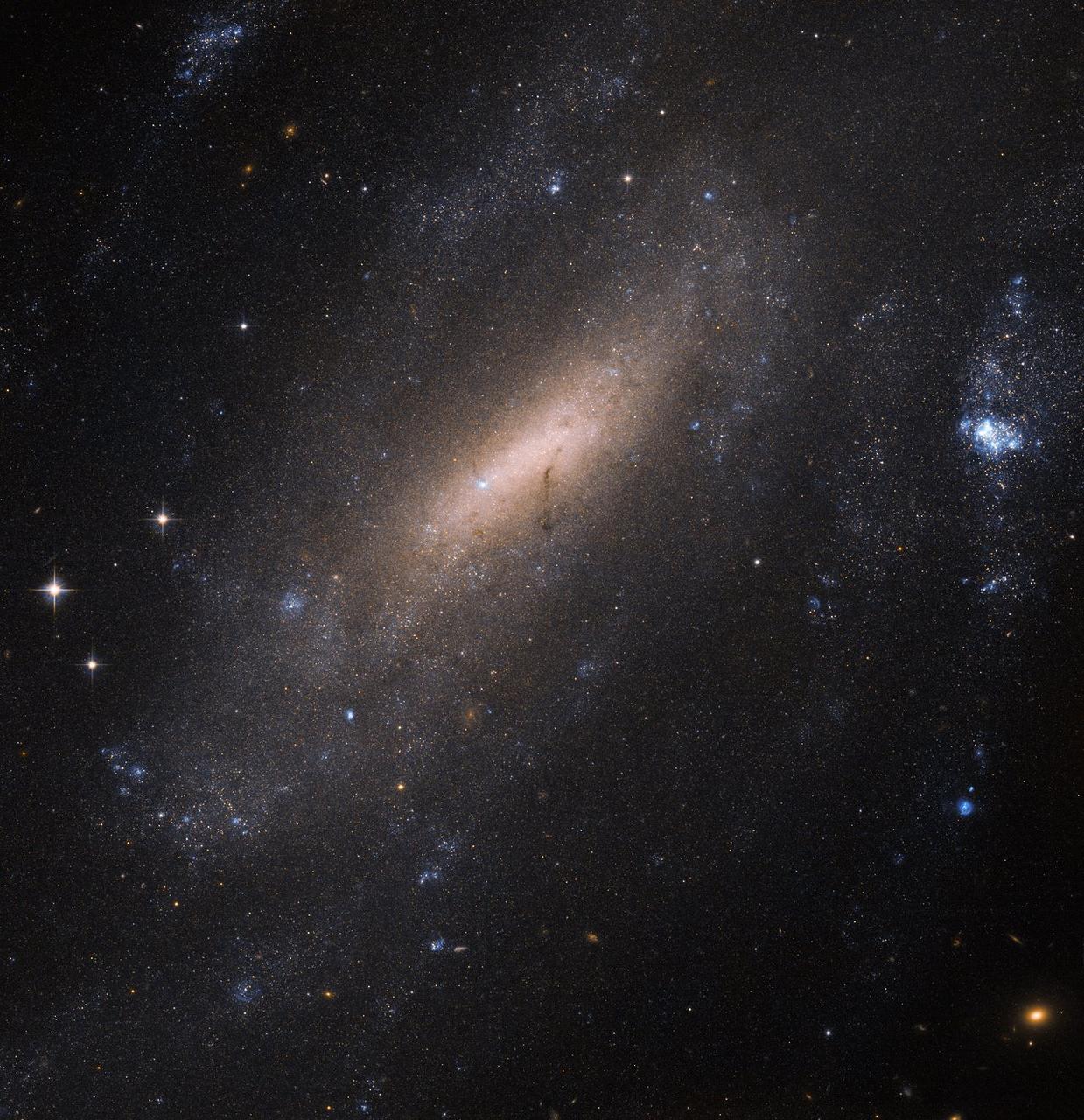 In 1900, astronomer Joseph Lunt made a discovery: Peering through a telescope at Cape Town Observatory, the British–South African scientist spotted this beautiful sight in the southern constellation of Grus (The Crane): a barred spiral galaxy now named IC 5201. Over a century later, the galaxy is still of interest to astronomers. For this image, the NASA/ESA Hubble Space Telescope used its Advanced Camera for Surveys (ACS) to produce a beautiful and intricate image of the galaxy. Hubble’s ACS can resolve individual stars within other galaxies, making it an invaluable tool to explore how various populations of stars sprang to life, evolved, and died throughout the cosmos. IC 5201 sits over 40 million light-years away from us. As with two thirds of all the spirals we see in the Universe — including the Milky Way — the galaxy has a bar of stars slicing through its center. Credit: ESA/Hubble & NASA <b><a href="http://www.nasa.gov/audience/formedia/features/MP_Photo_Guidelines.html" rel="nofollow">NASA image use policy.</a></b> <b><a href="http://www.nasa.gov/centers/goddard/home/index.html" rel="nofollow">NASA Goddard Space Flight Center</a></b> enables NASA’s mission through four scientific endeavors: Earth Science, Heliophysics, Solar System Exploration, and Astrophysics. Goddard plays a leading role in NASA’s accomplishments by contributing compelling scientific knowledge to advance the Agency’s mission. <b>Follow us on <a href="http://twitter.com/NASAGoddardPix" rel="nofollow">Twitter</a></b> <b>Like us on <a href="http://www.facebook.com/pages/Greenbelt-MD/NASA-Goddard/395013845897?ref=tsd" rel="nofollow">Facebook</a></b> <b>Find us on <a href="http://instagrid.me/nasagoddard/?vm=grid" rel="nofollow">Instagram</a></b>